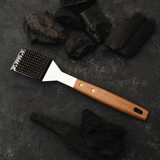 Cepillo parrillero 2 en 1 de acero inoxidable con espátula - 34 cms | Kangkawe