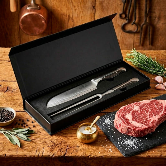 Set de trinchar parrillero. Cuchillo santoku 18 cms + pincho | La Hacienda