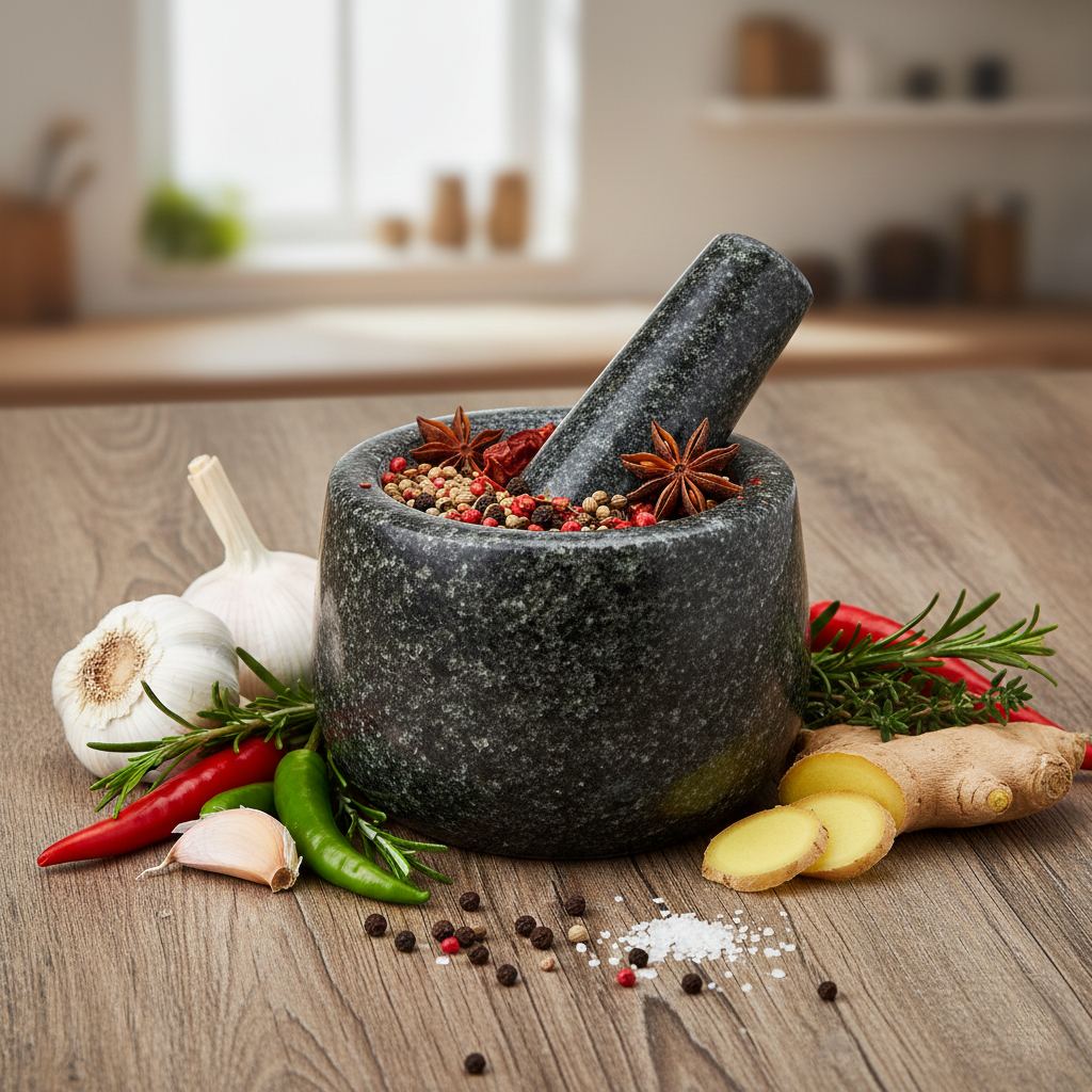 Mortero de granito macizo 12 x 9 cms