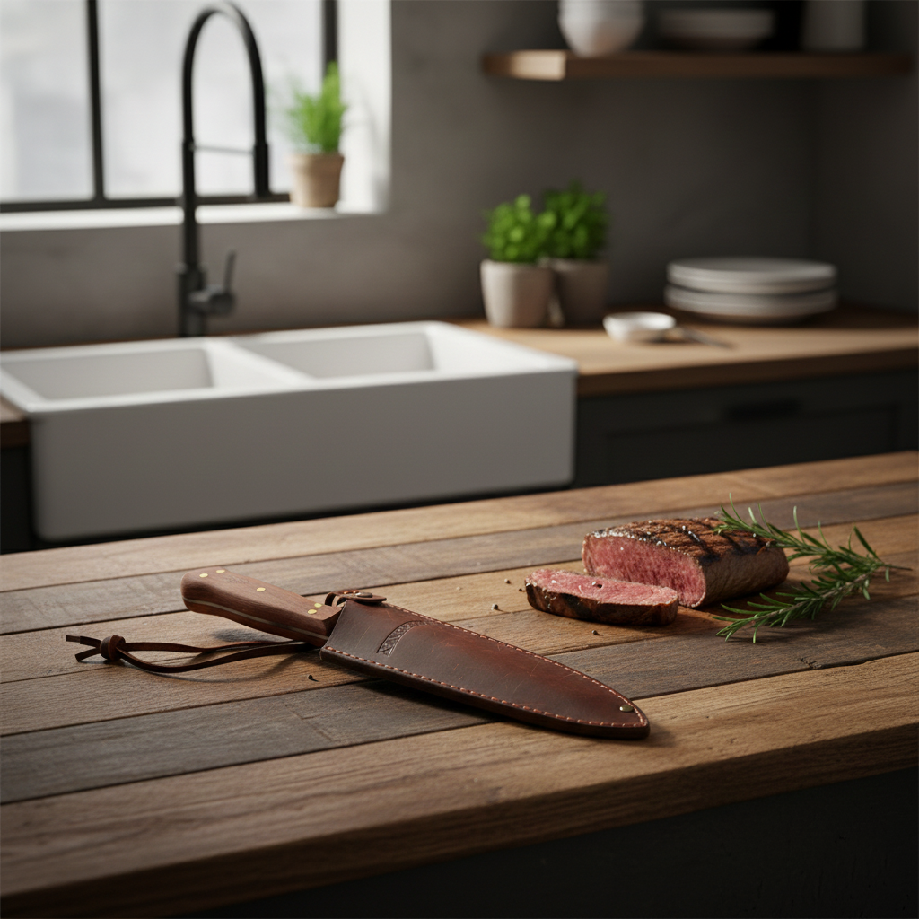 Cuchillo parrillero 8" con funda de cuero | Kangkawe