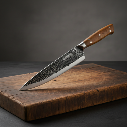 Cuchillo parrillero de acero inoxidable y carbono martillado modelo Curacaví 8" | Kangkawe