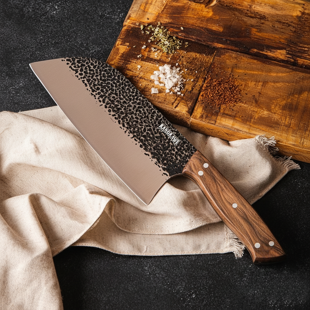 Machete parrillero de acero inoxidable y carbono martillado modelo Panguipulli 8" | Kangkawe