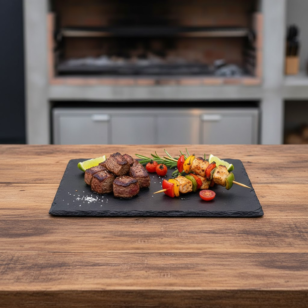 Tabla rectangular de piedra pizarra para cóctel y aperitivos (30x20 cm) | DMBBQ