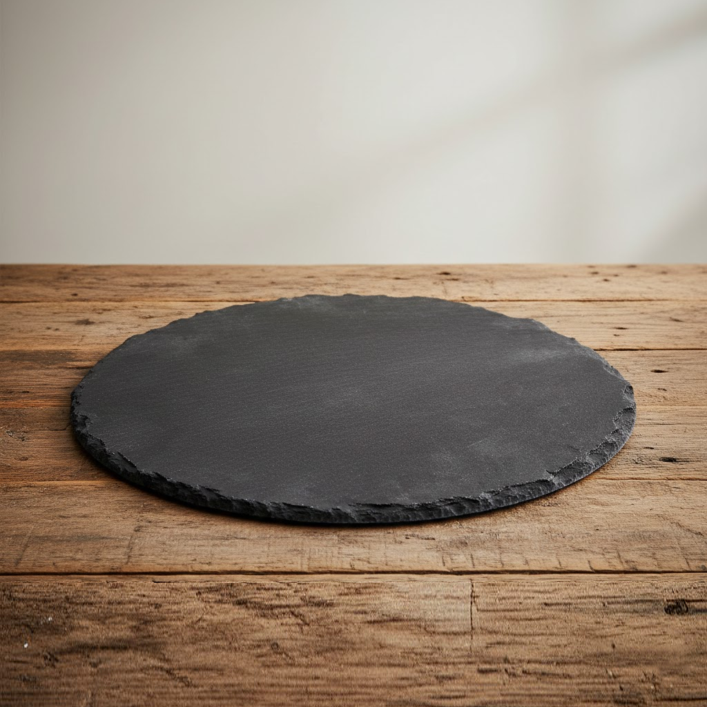 Tabla circular de piedra pizarra para cóctel y aperitivos (30 ∅ cm) | DMBBQ
