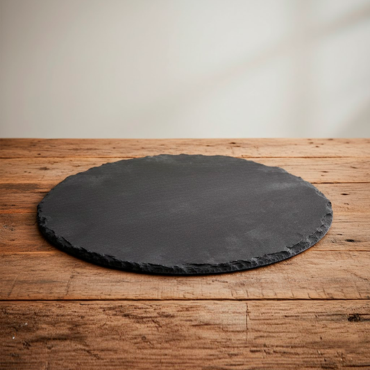 Tabla circular de piedra pizarra para cóctel y aperitivos (25 ∅ cm) | DMBBQ